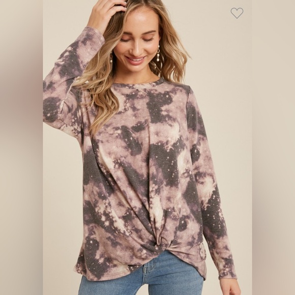 Twist Front Tie-Dye Long Sleeve Top - Picture 1 of 5